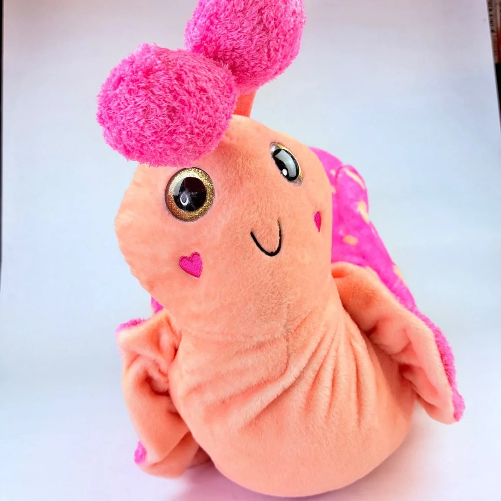 Snail Plush HUGE Pink‎ Polka Dot Stuffed Animal Heart Cheeks Glitter Kawaii Toy
